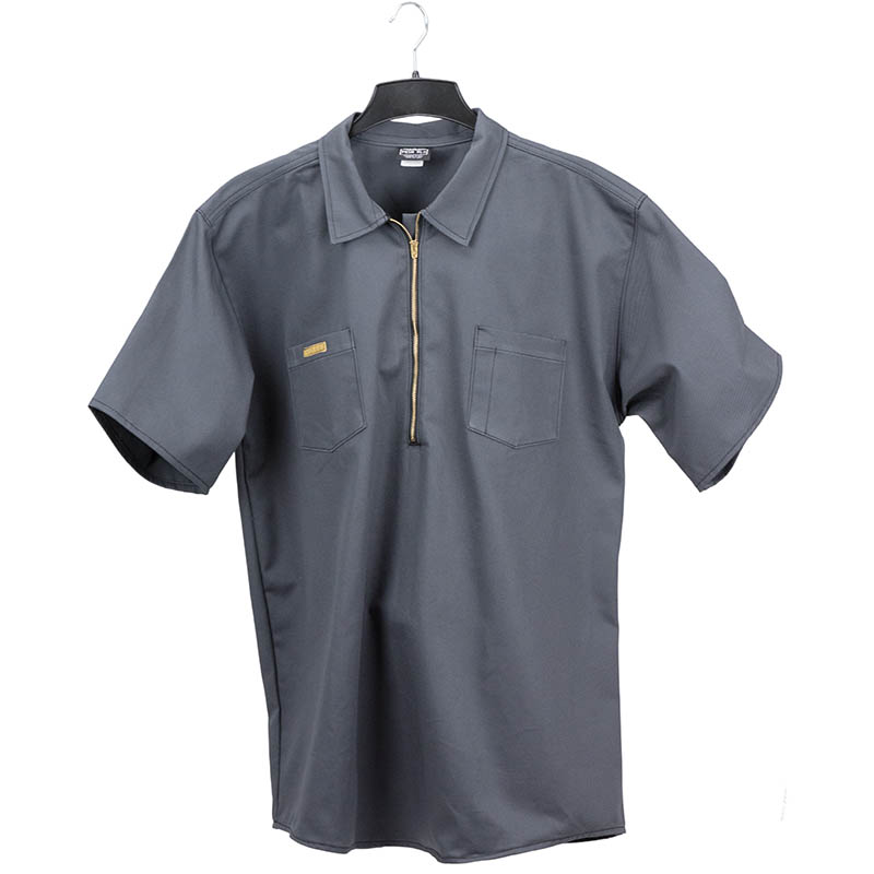 Short Sleeve Zip Hickory Shirt, Charcoal