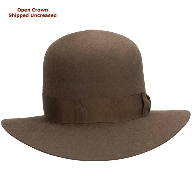 Adventurer, Mid Brown, Open Crown  : Open crown hats are shipped uncreased, allowing you to put your own personal bash or crease in the crown.