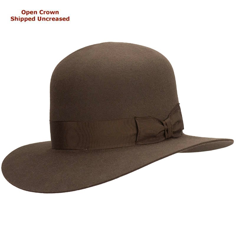 Adventurer, Mid Brown, Open Crown  : Open crown hats are shipped uncreased, allowing you to put your own personal bash or crease in the crown.