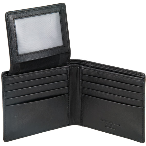 Leather coin-pocket wallet with all-over embossed eagle