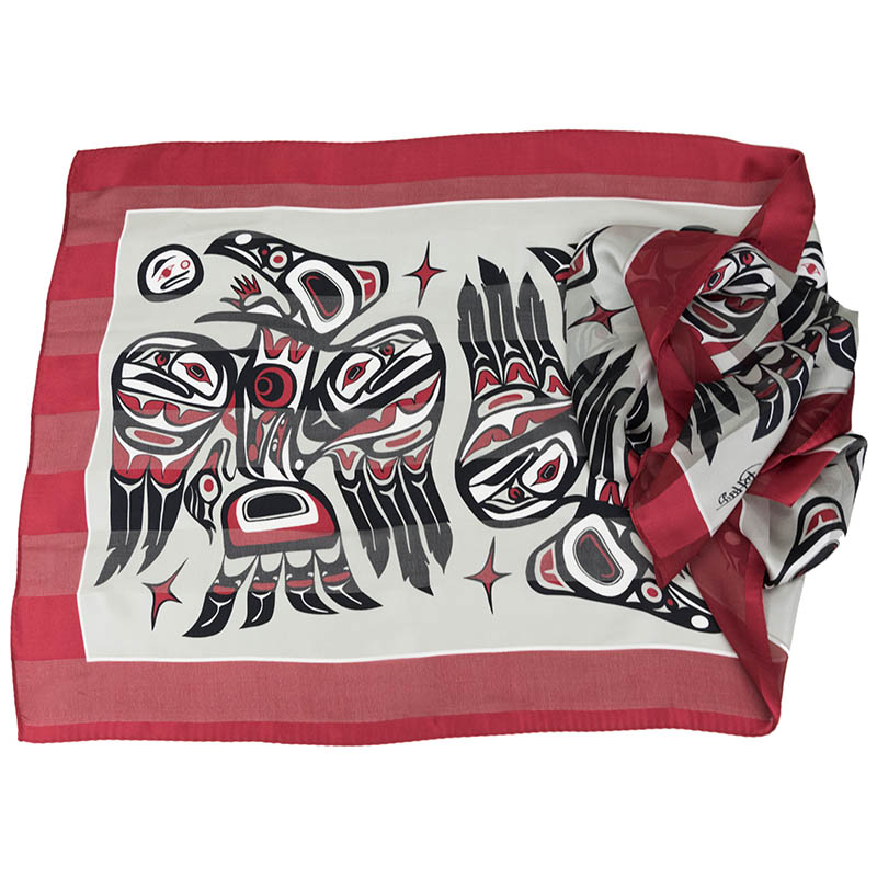 Raven Silk Scarf, Red/Black/White