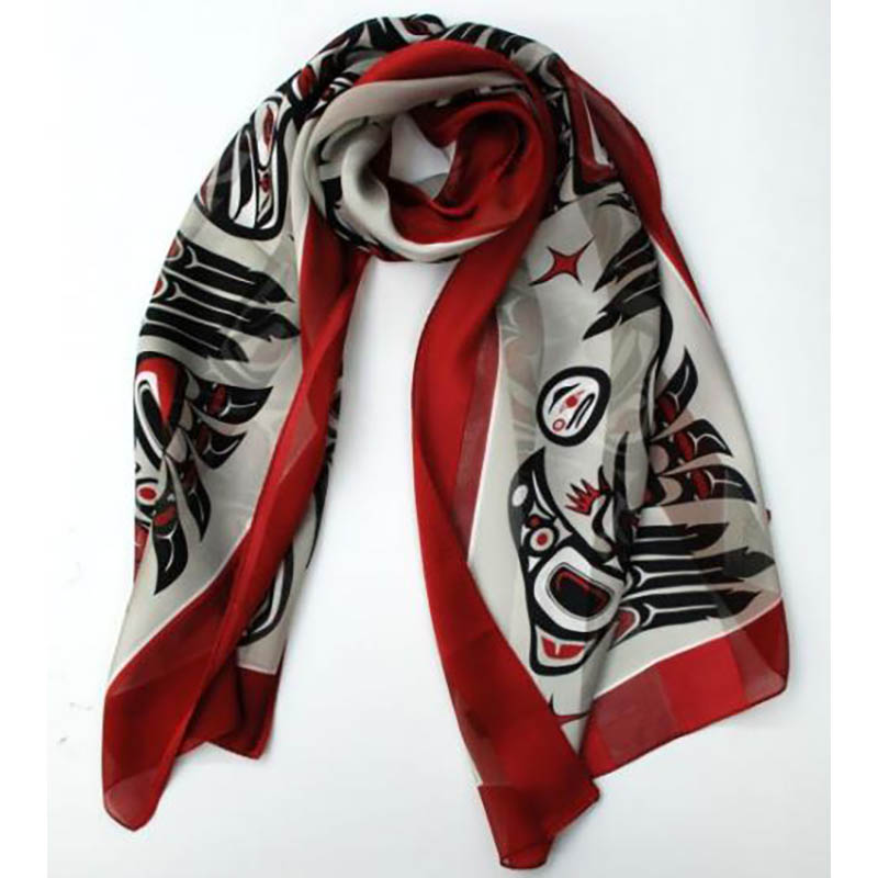 Raven Silk Scarf, Red/Black/White