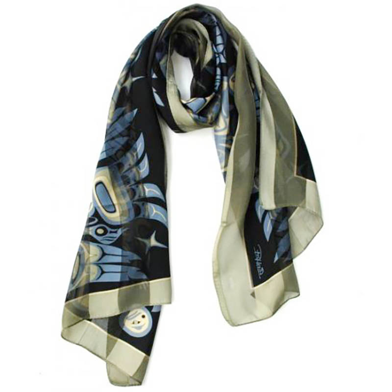 Raven Silk Scarf, Sage/Black/Blue