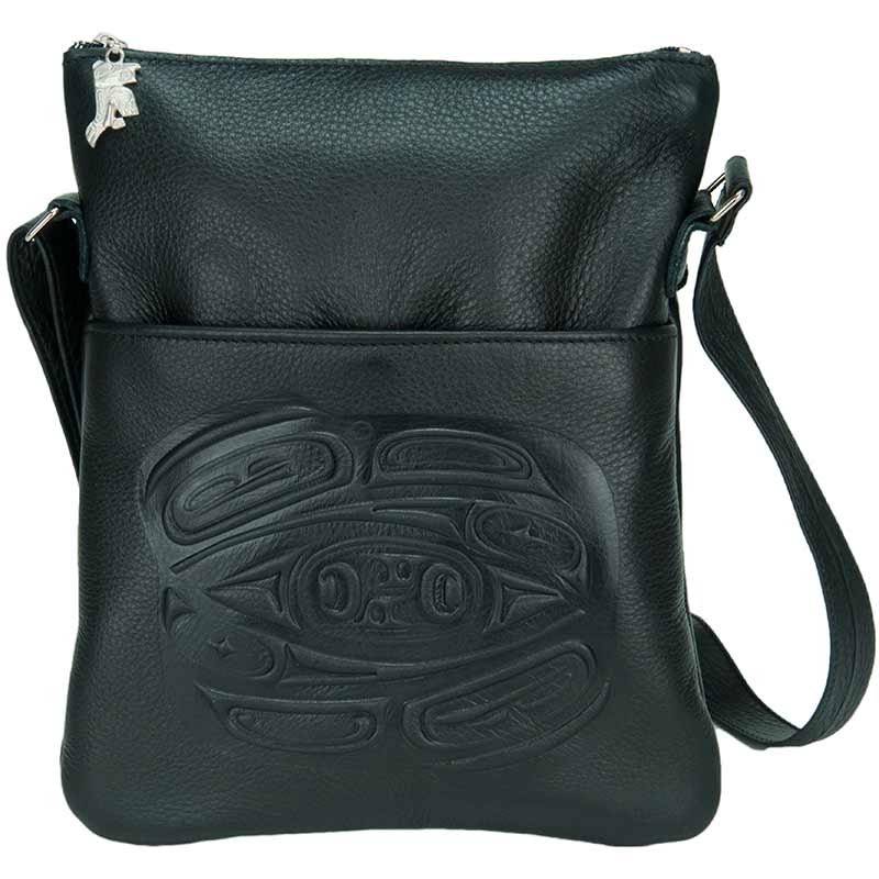 Black Leather Handbag with embossed Eagle design by Bill Helin