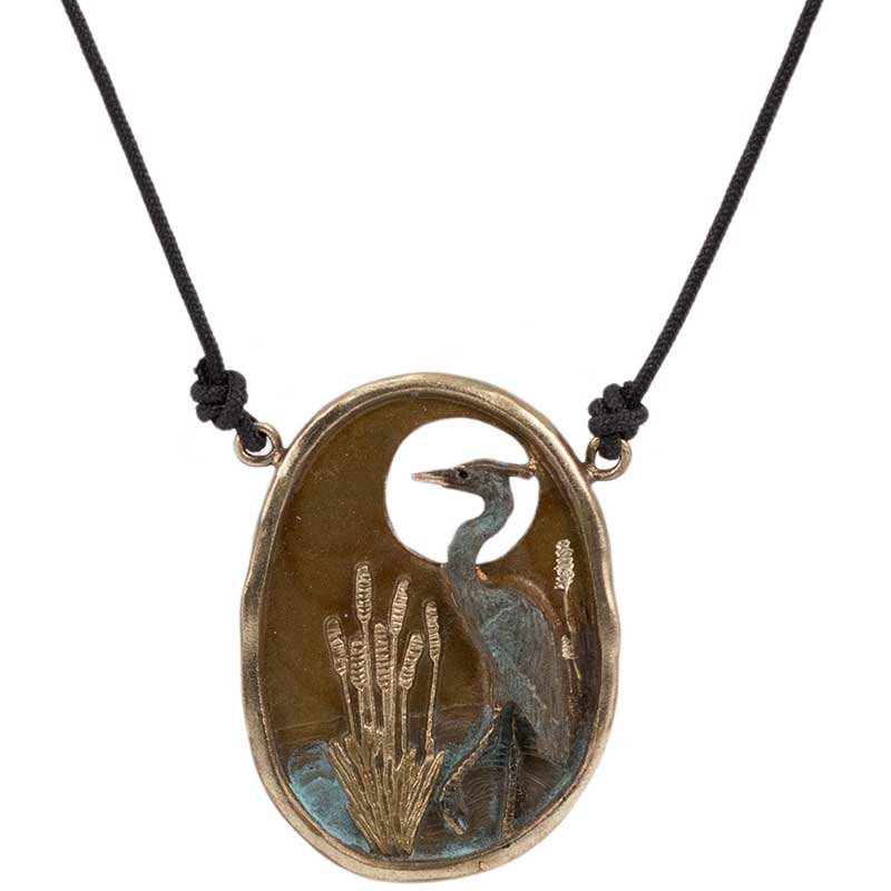 Heron in Cattails Pendant, Bronze