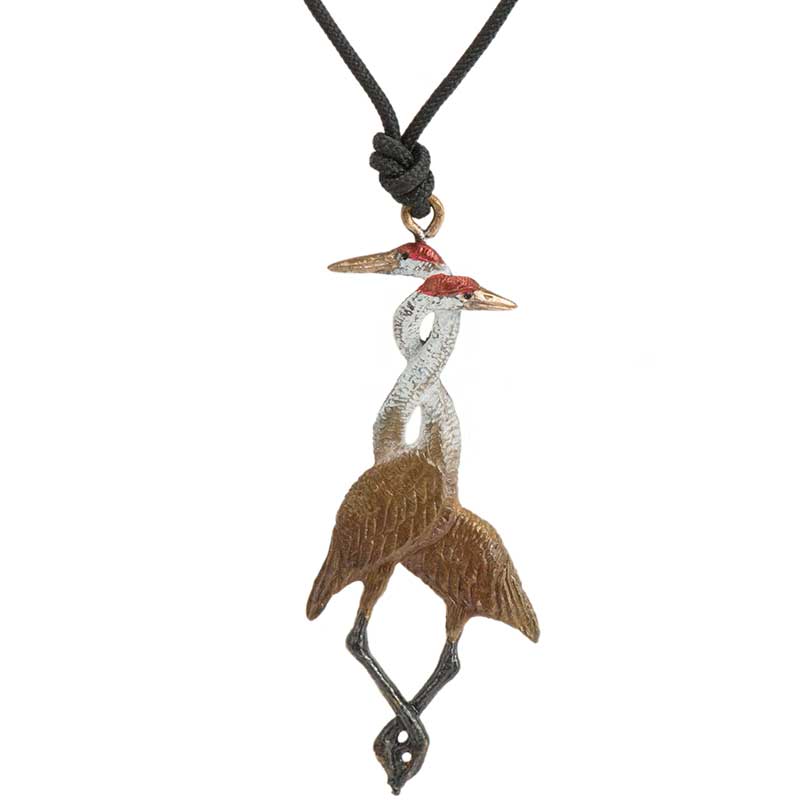 Sandhill Cranes Entwined Pendant, Bronze