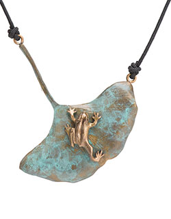 Ginkgo Leaf with Bronze Frog Pendant