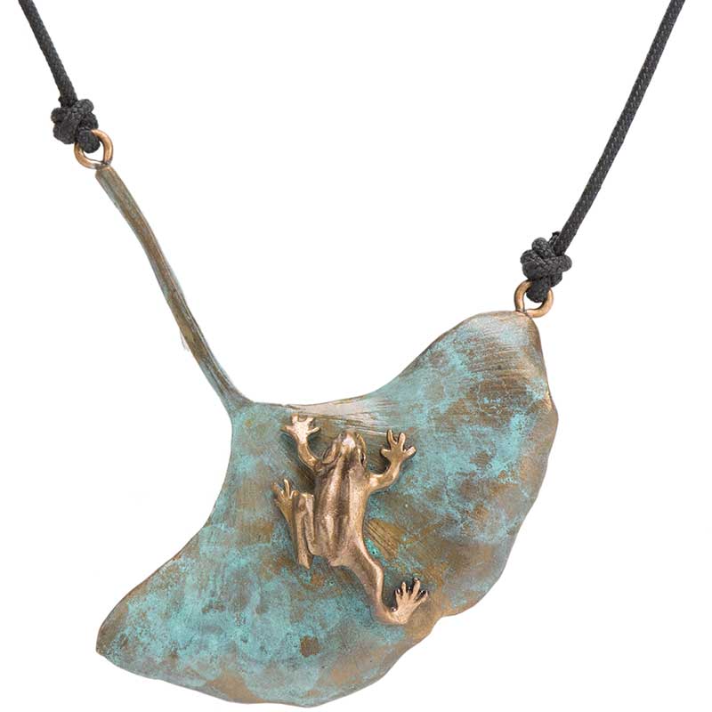 Ginkgo Leaf with Bronze Frog Pendant