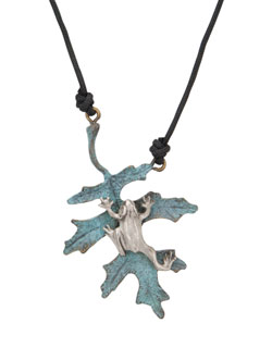 Oak Leaf with Silver Frog Pendant