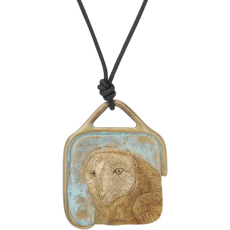 Barn Owl Bas Relief Pendant, Bronze