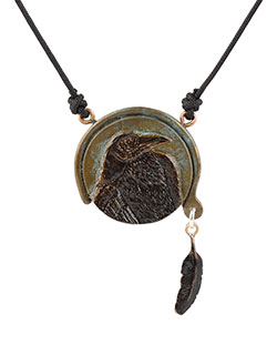 Raven with Feather Pendant