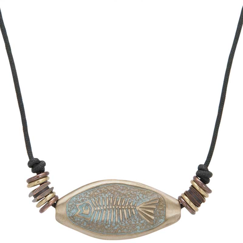 Salmon and Bones Amulet, Bronze
