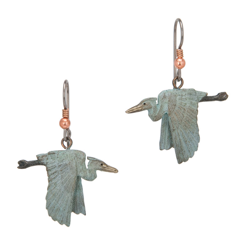 Heron Flying Earrings, Fishhook