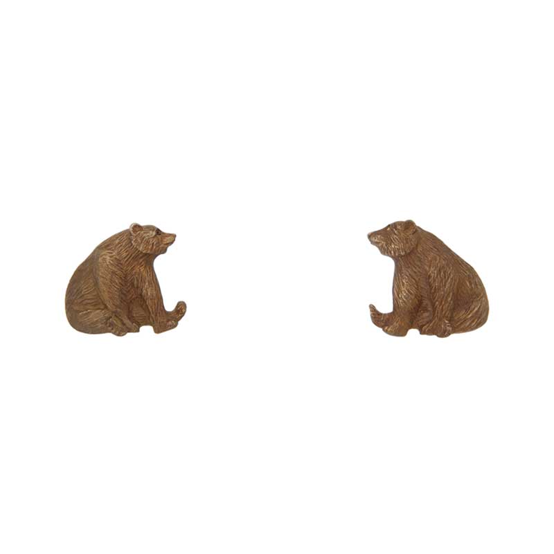 Sitting Grizzly Bear Earrings, Post, Bronze