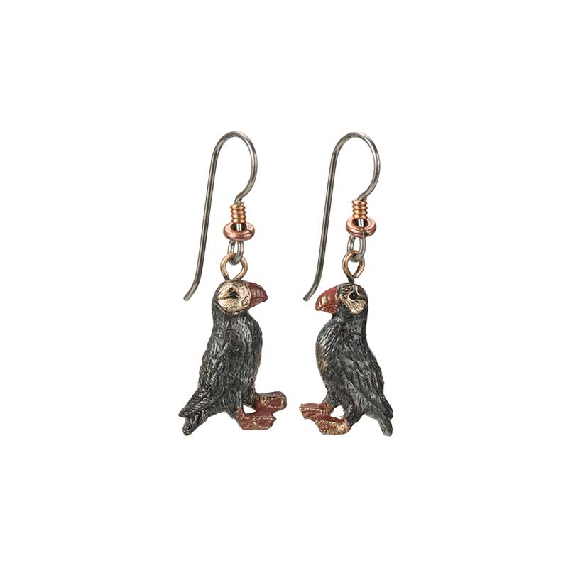 Puffin Profile Earrings, Bronze