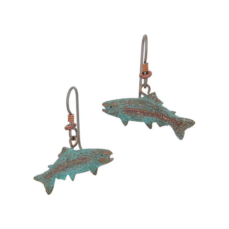 Rainbow Trout Earrings, Bronze