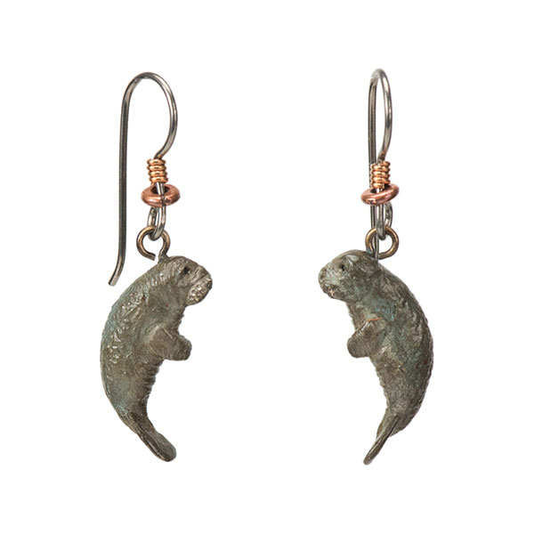 Manatee Earrings, Bronze