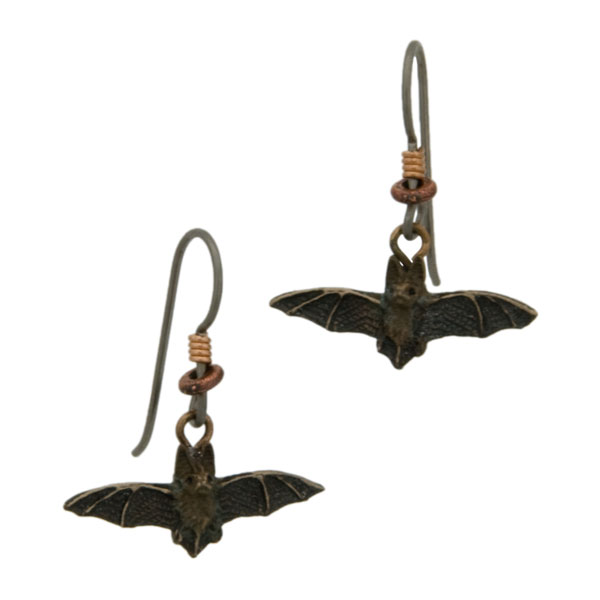 Long-Eared Bat Earrings, Bronze