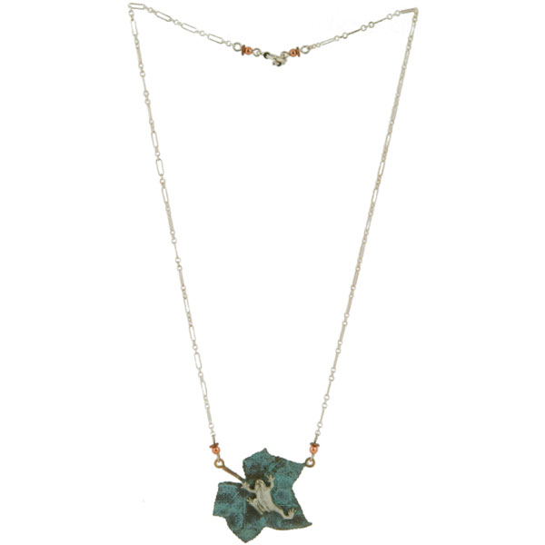 Silver Tree Frog Necklace. The sterling silver chain is 20 inches long and has a toggle clasp.