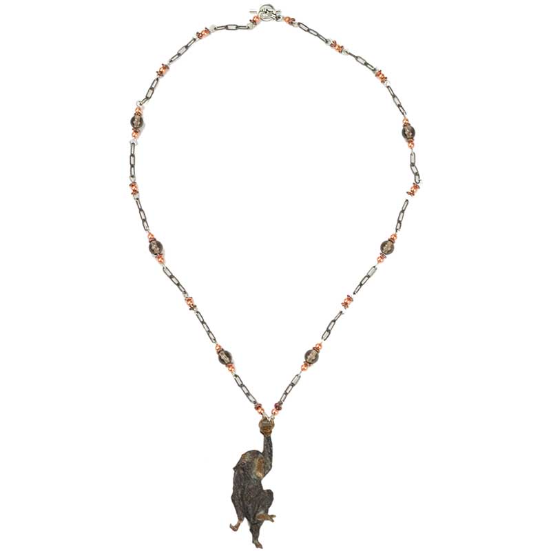 Swinging Chimp Necklace, Bronze