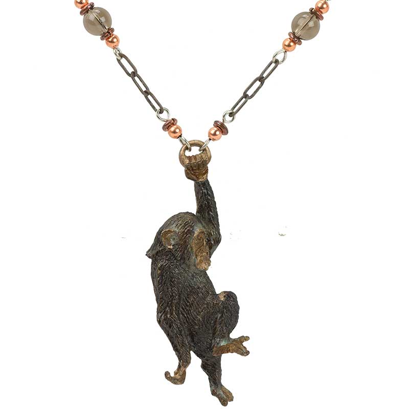 Swinging Chimp Necklace, Bronze