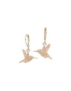 Mirrored Rufous Hummingbird Earrings, 14 kt. Gold