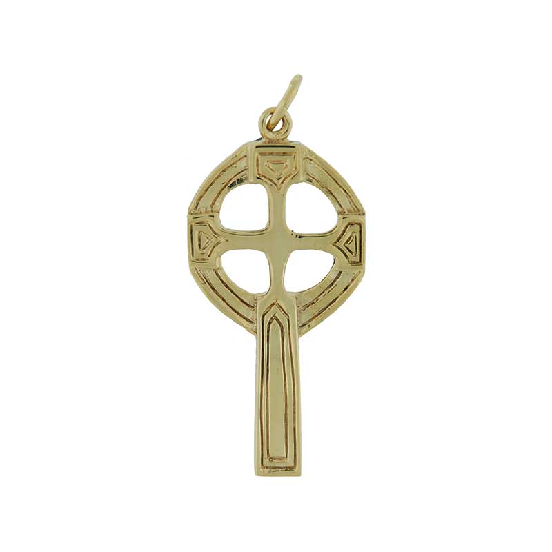 14KT Yellow Gold Matte Celtic Cross Eternity Circle Pendant 33mm – LSJ