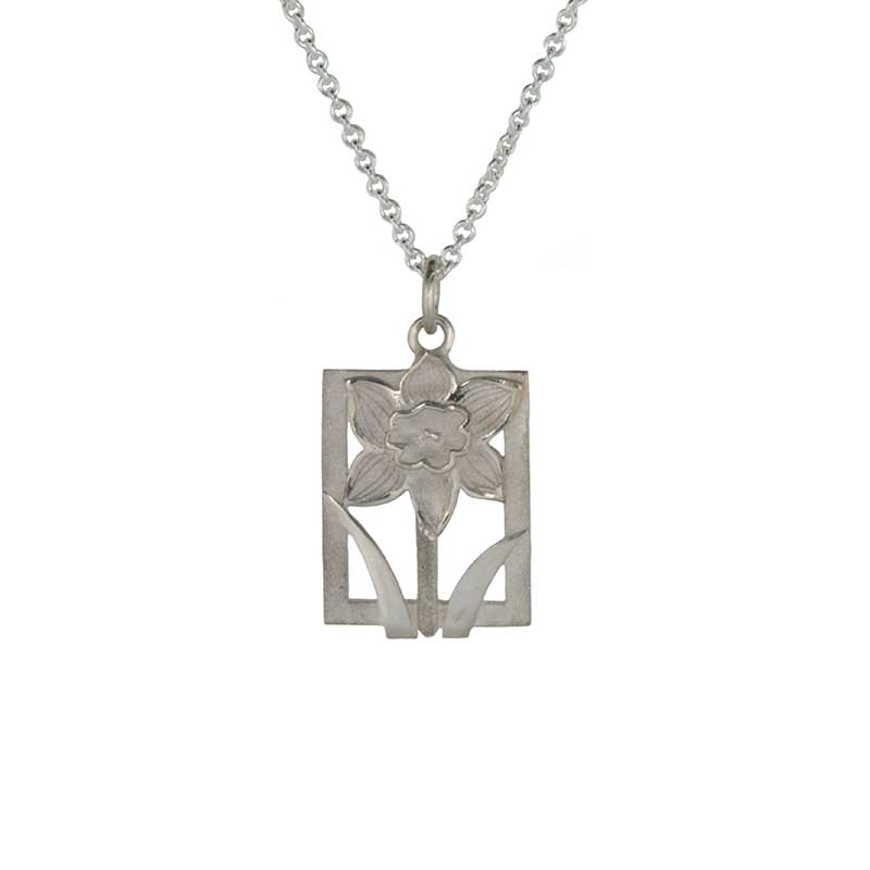 Daffodile Tile Necklet, Sterling Silver, 18" Sterling Silver Chain