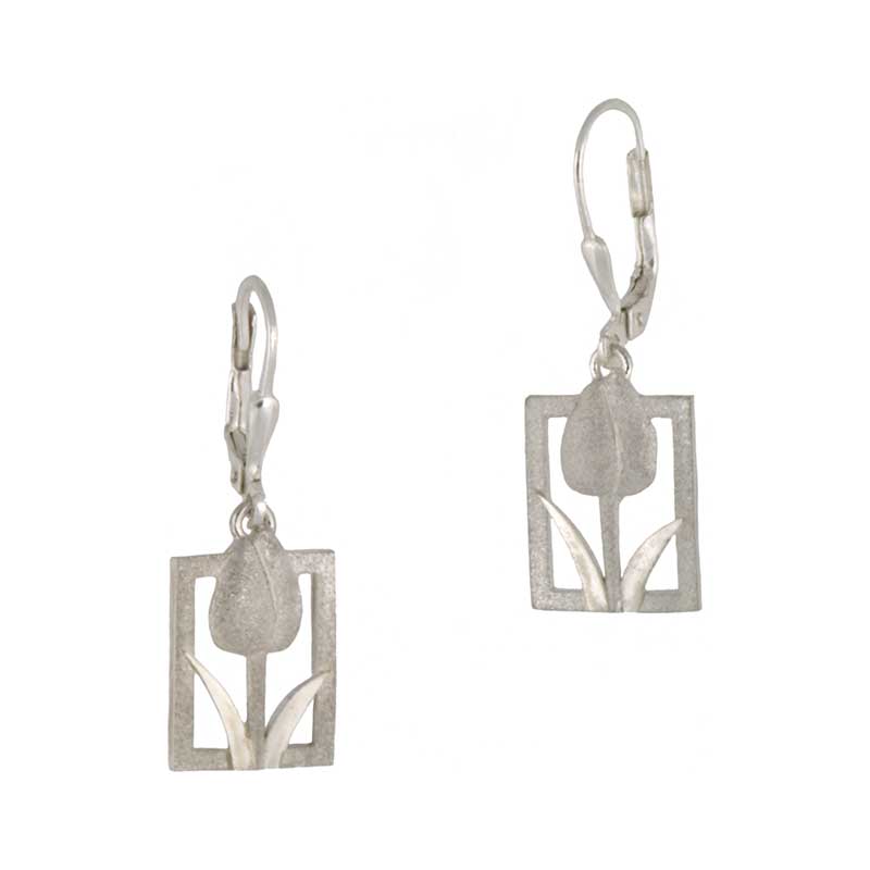 Tulip Tile Earrings, Sterling Silver