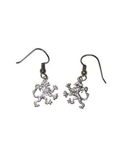 Rampant Lion Earrings, Sterling Silver
