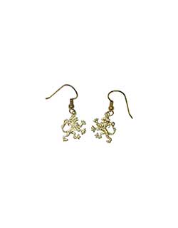 Rampant Lion Earrings, 14 kt. Gold