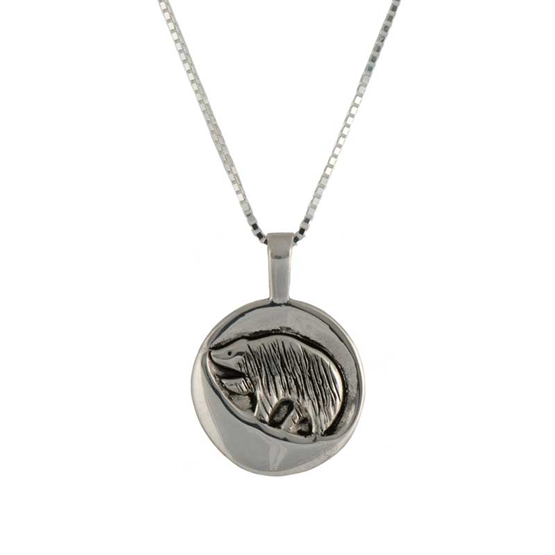 October Moon Pendant, Front. Sterling silver with 20 inch sterling chain.