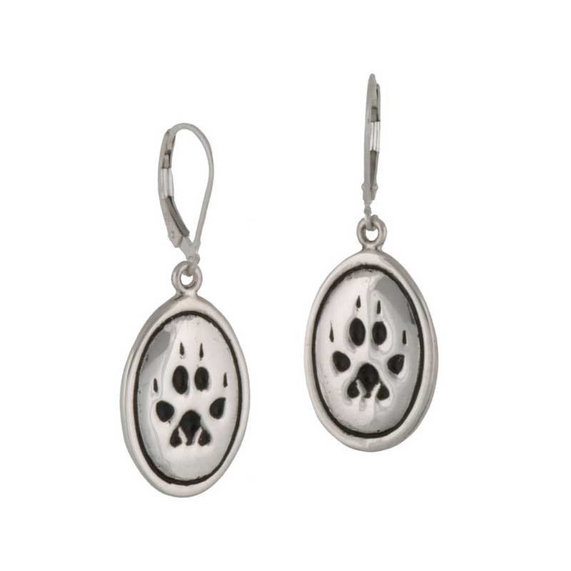 Wolf Paw Print Earrings, Sterling silver