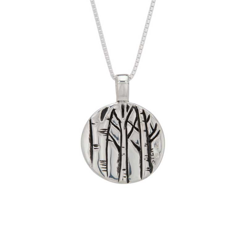 Aspen Grove Moon Pendant : The reverse side shows an aspen grove.