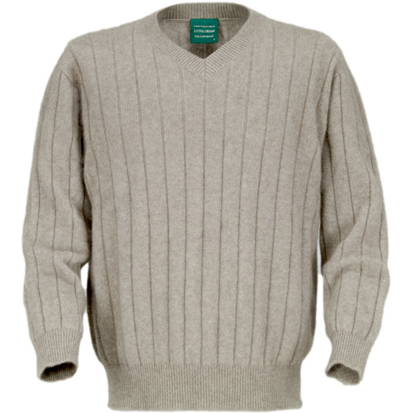 Men's V-Neck Possum Sweater, Natural