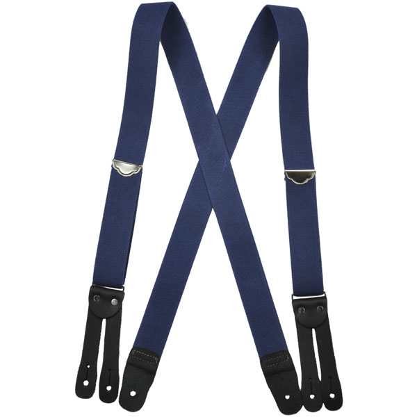 Navy Welch Suspenders, Flat Leather Ends