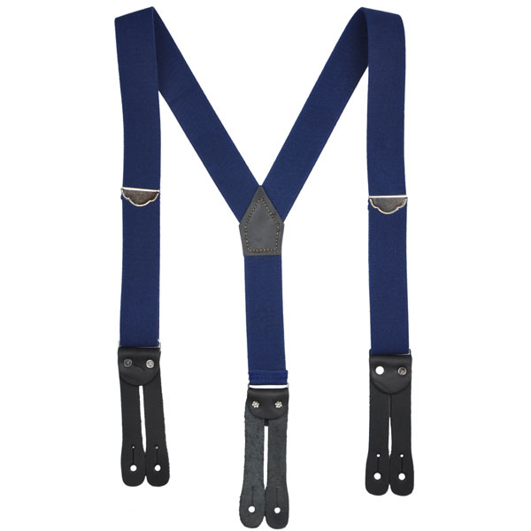 Navy Y Back Suspenders, Flat Leather Ends