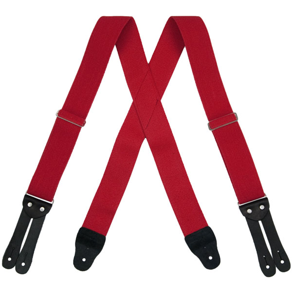 Red HopSack Suspenders, Flat Leather Ends